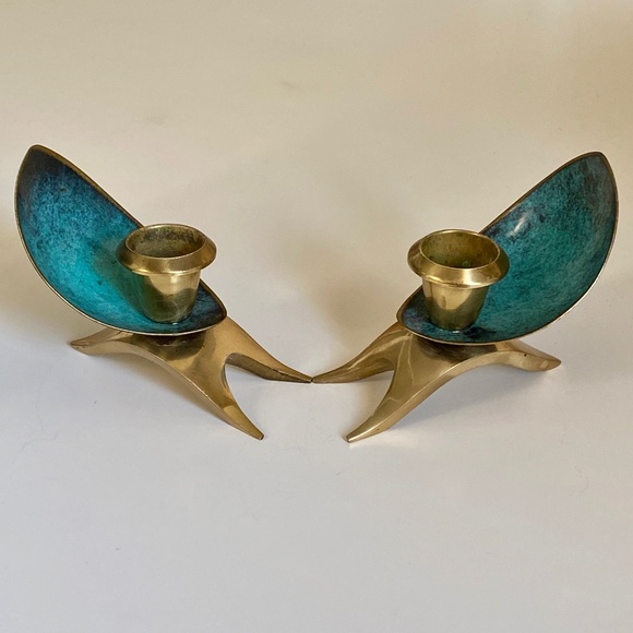 VTG I MCM I Oppenheim Israel I Art Deco Candle Holders - Picture 2 of 16